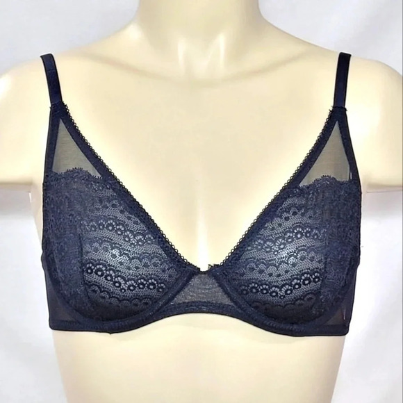34A Xhilaration Unlined T-Shirt Lace Underwire Bra Ebony Black New with Tags - Picture 1 of 5